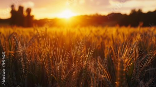 Wheat field under setting sun