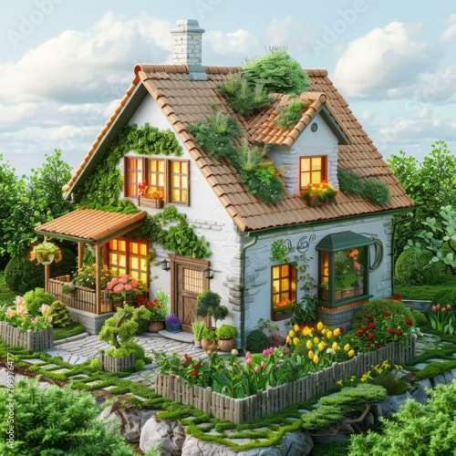 Charming cottage with lush garden and flowers