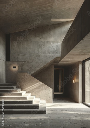 Wooden stairs in a modern concrete building