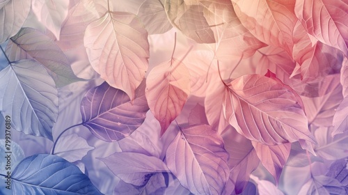 Pastel Hued Leaves on Ethereal Gradient Background.