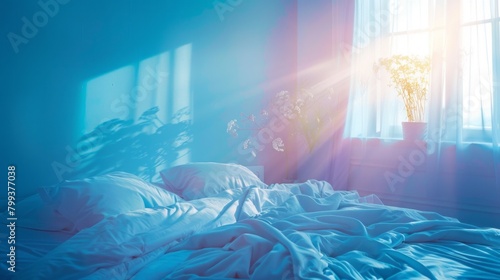 Sunrise in Peaceful Blue Bedroom with Binaural Waves.