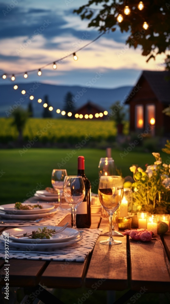 Outdoor Vineyard Dinner Table at Sunset