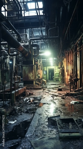A dark and eerie abandoned factory