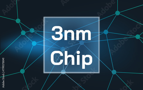 3nm Chip lettering on a illustrated processor chip in front of connected dots in front of a dark blue background, chip design, architecture, semiconductor, CPU, microcontroller, future, technology