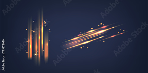 Golden Glow Light Effect with Radiating Trails, Enveloping Surroundings In A Luminous Aura, Cascading Falling Stars