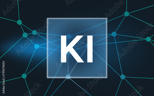 fiktives KI Logo vor verknüpften Punkten vor einem dunkelblauen Hintergrund, künstliche Intelligenz, KI, LLM, GPT, Generative Pre-trained Transformer