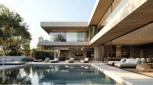 Modern luxury villa with pool and terrace © Adobe Contributor