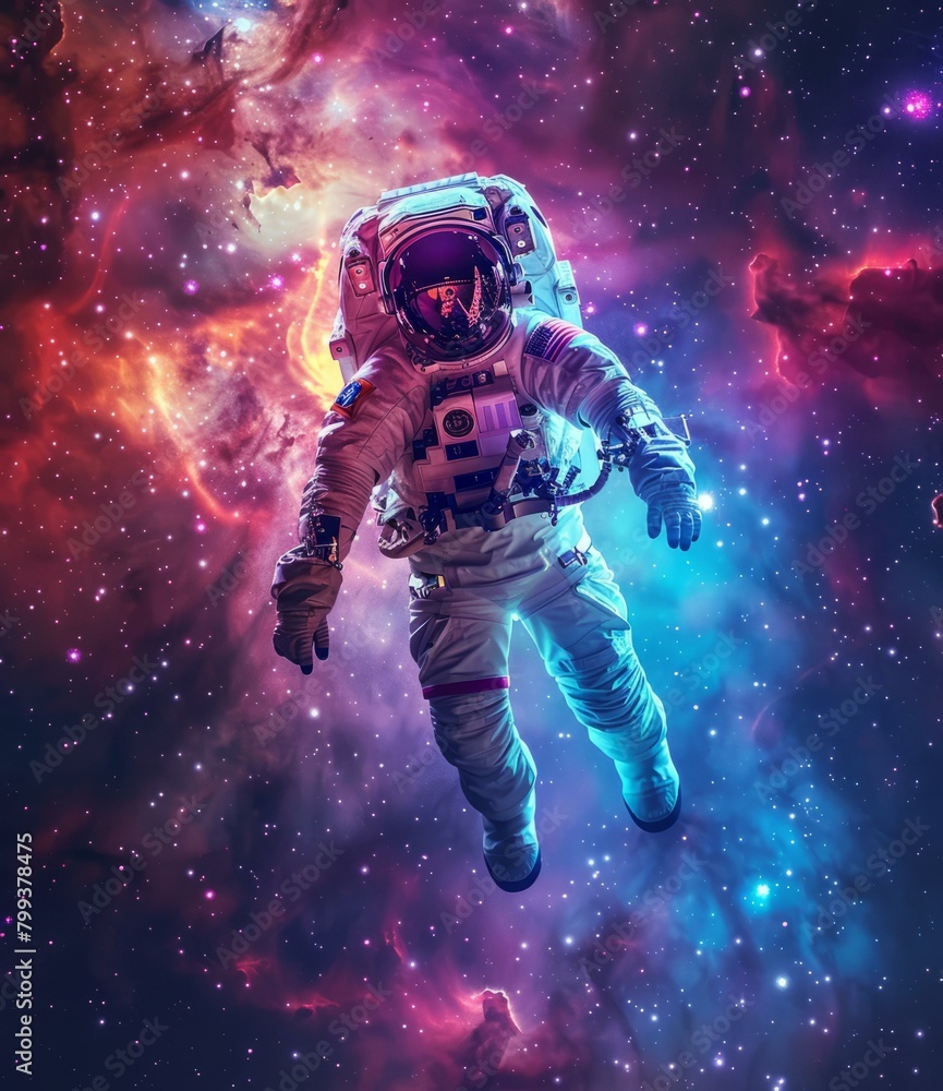 Astronaut in spacesuit floating in the vastness of space Astronaut in spacesuit floating in the vastness of space