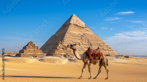 A camel walks past the Great Sphinx and the pyramids of Giza on the outskirts of Cairo  Egypt