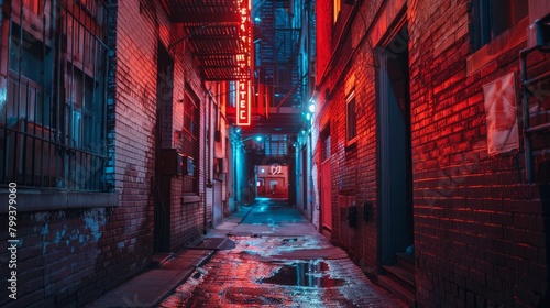 Atmospheric Night in Neon-Lit Backstreet photo