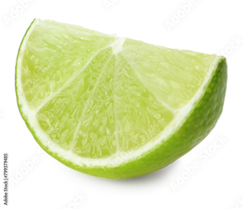 Slice of fresh green ripe lime isolated on white