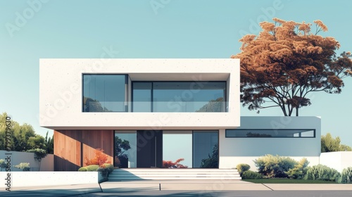 Modern Minimalist House Exterior With Large Windows photo