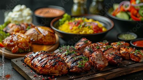 Delectable grilled meats and accompaniments