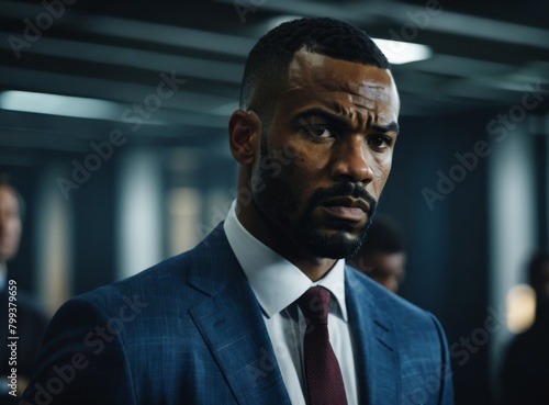 Close-up portrait of a serious, focused man in a suit 