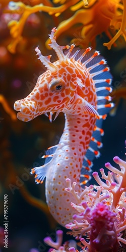Orange and white spotted seahorse
