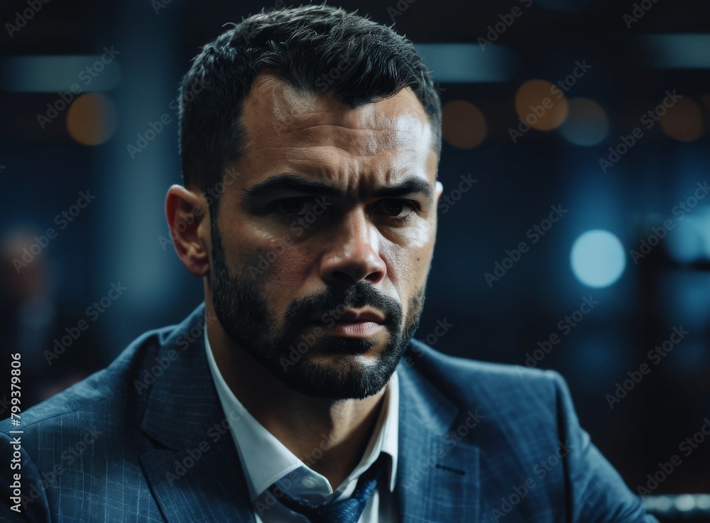 Close-up portrait of a serious, focused man in a suit Close-up portrait of a serious, focused man in a suit
