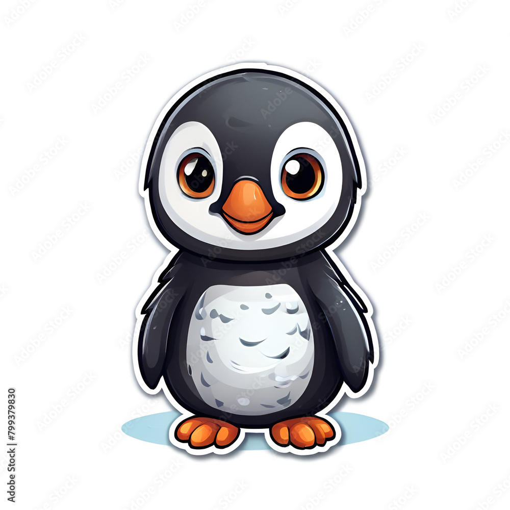 Obraz premium sticker of a cute baby penguin on a white background