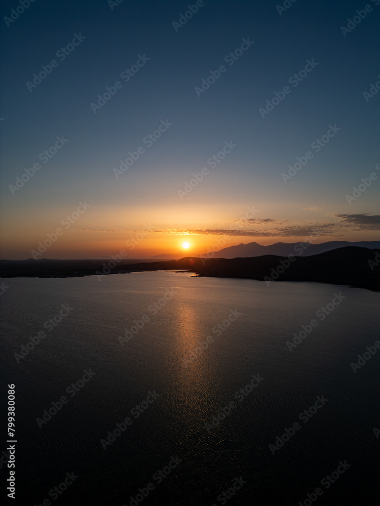 Drone View of Lake Bafa with Spectacular Sunset - Turkey.