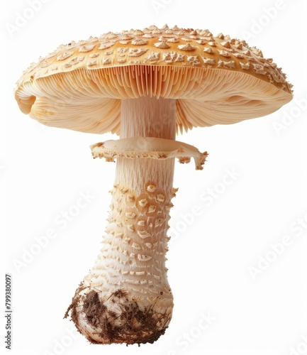 Close-up photo of a large brown mushroom with a white stalk