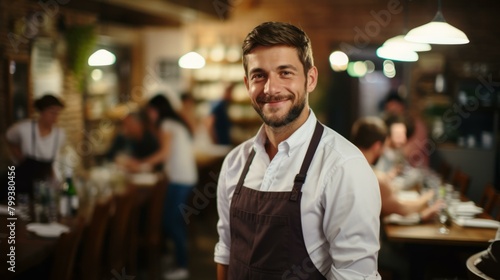 Portrait of a happy male waiter in a restaurant