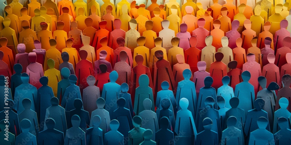 Obraz premium A large group of diverse paper people in various colors