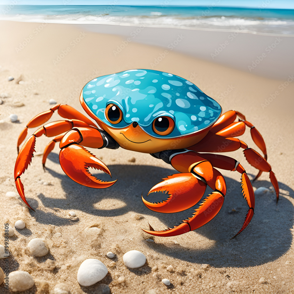 cute cartoon crab smiling on the sandy beach cute cartoon crab smiling on the sandy beach