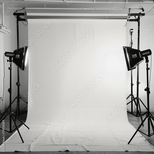 Studio backdrop and lighting equipment photo