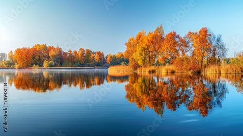Tranquil Autumn Scene with Reflective Lake View