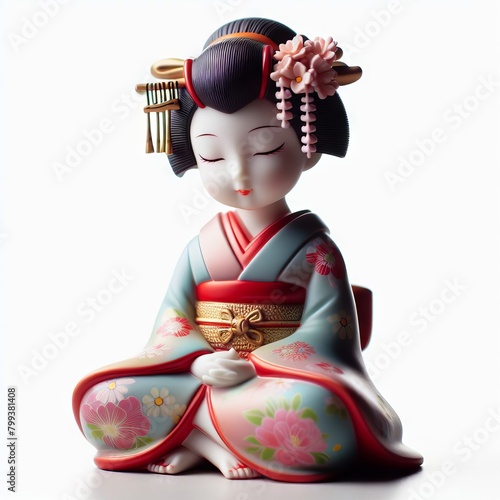 chinese  geisha statue on white