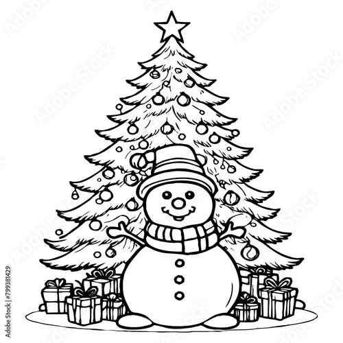 Merry Christmas card design. Black and white drawing. Generated by Ai