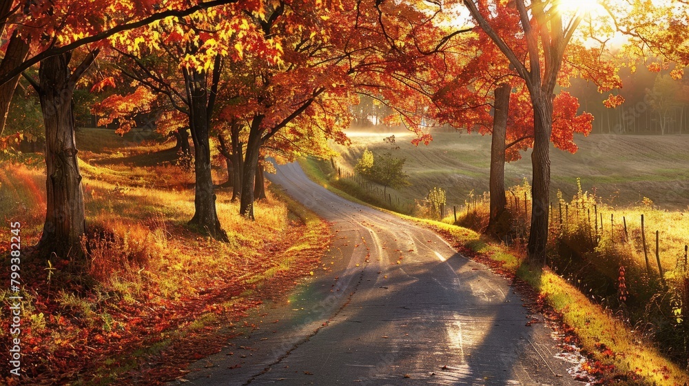 Rustic Road Through Autumn Leaves