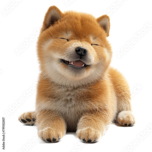 A cute Shiba Inu puppy with closed eyes