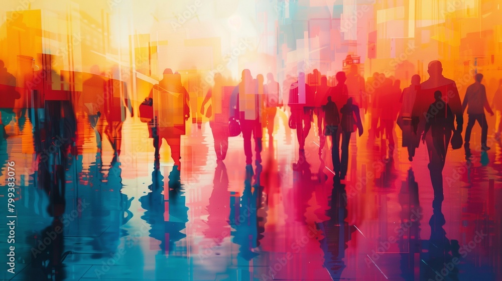 Fototapeta premium Silhouettes in Transit: Capturing the Flow of Humanity in the City. Generative ai