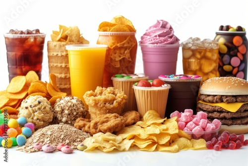 A variety of unhealthy food and drinks