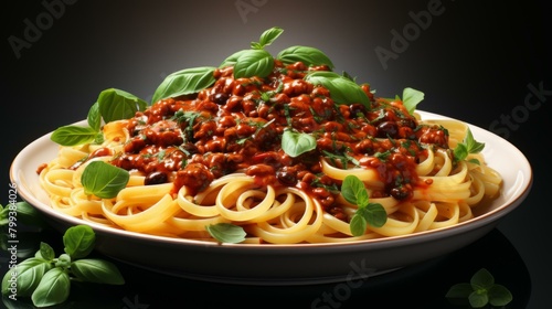 A delicious plate of pasta with tomato sauce and basil