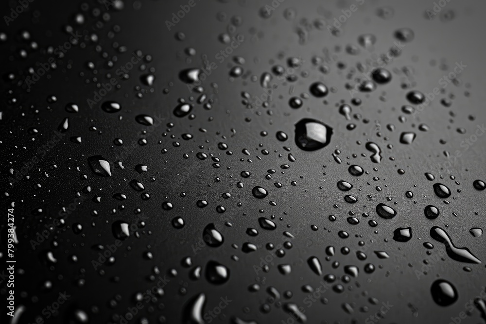 A close up of water droplets on a black surface. The droplets are small and scattered, creating a sense of movement and energy. The black background emphasizes the contrast between the water A close up of water droplets on a black surface. The droplets are small and scattered, creating a sense of movement and energy. The black background emphasizes the contrast between the water