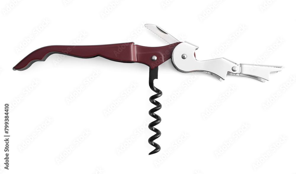 One corkscrew (sommelier knife) isolated on white, top view One corkscrew (sommelier knife) isolated on white, top view