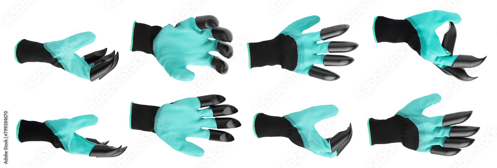 Fototapeta premium Gardening glove with claws isolated on white, set