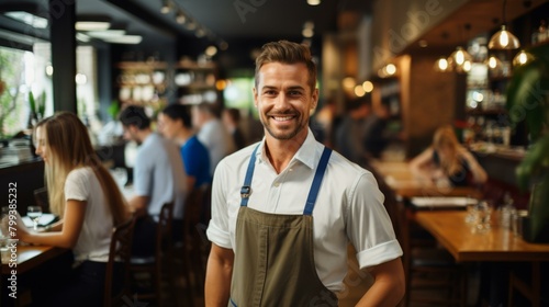 portrait of a smiling waiter in a restaurant