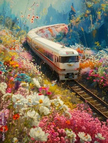 The train journey through a field of flowers photo
