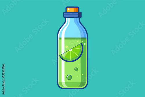 minimalist glass water bottle with condensation droplets and a single lime wedge inside.
