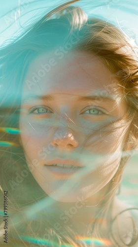 portrait of a young woman with long brown hair and blue eyes