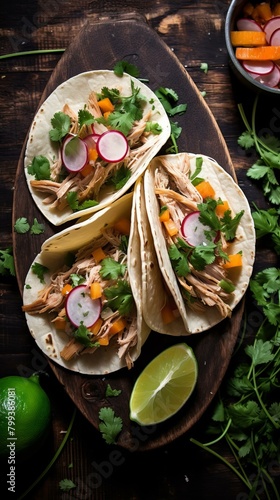 Pork tacos with radish and carrot slaw photo