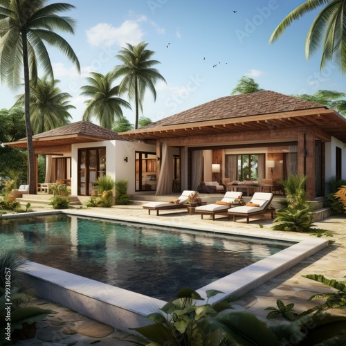 A luxurious villa with a private pool and a stunning view of the ocean © Adobe Contributor