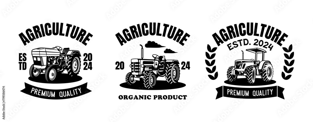 Vintage farmer logo templates collection. Farmers market ornament logo vector design elements set. Emblem of farm shop set