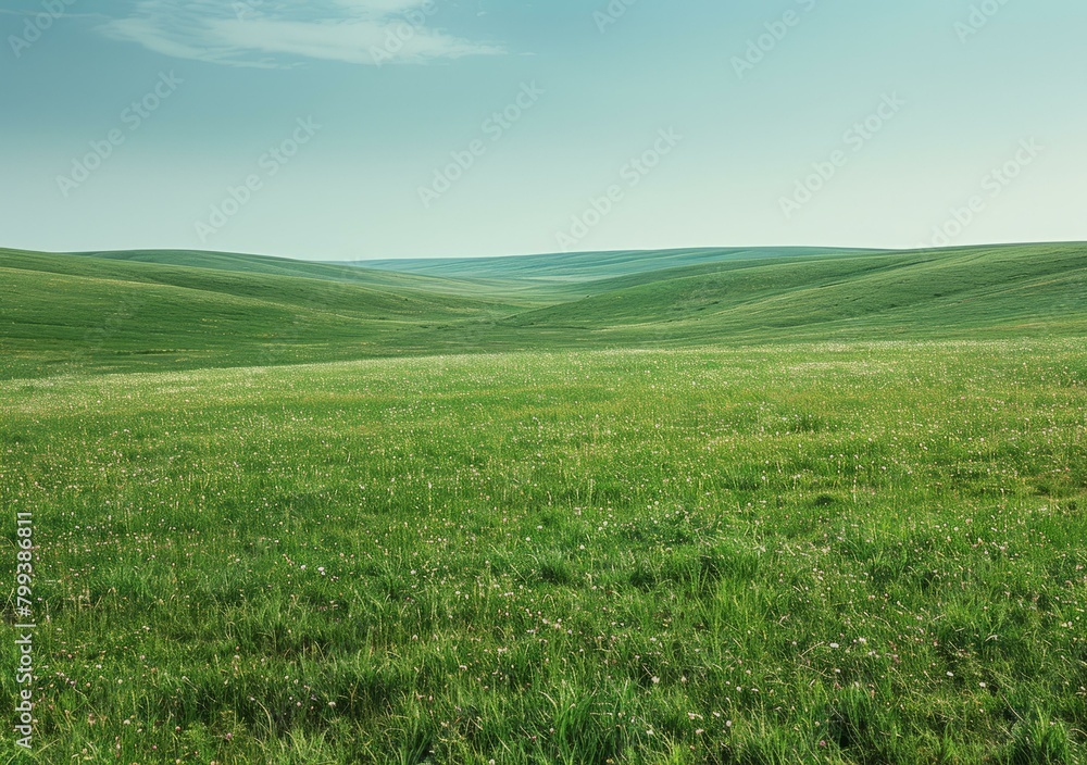 Vast green rolling hills under blue sky Vast green rolling hills under blue sky
