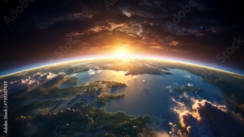 Earth from space showing the Mediterranean Sea and Europe at sunset