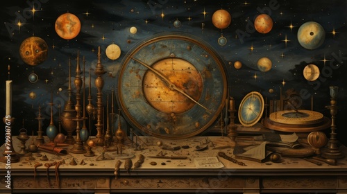 An illustration of an antique celestial planisphere