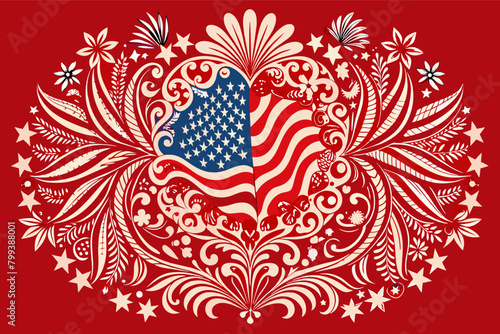 American flag vector woven from intricate floral patterns, symbolizing unity and growth.