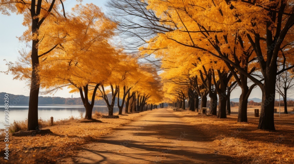 The golden autumn scenery of the park